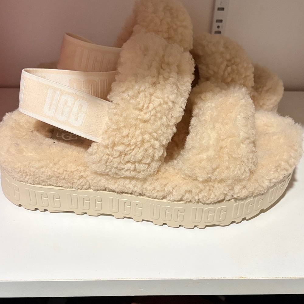 UGG Cream Fluffy Slide Sandals